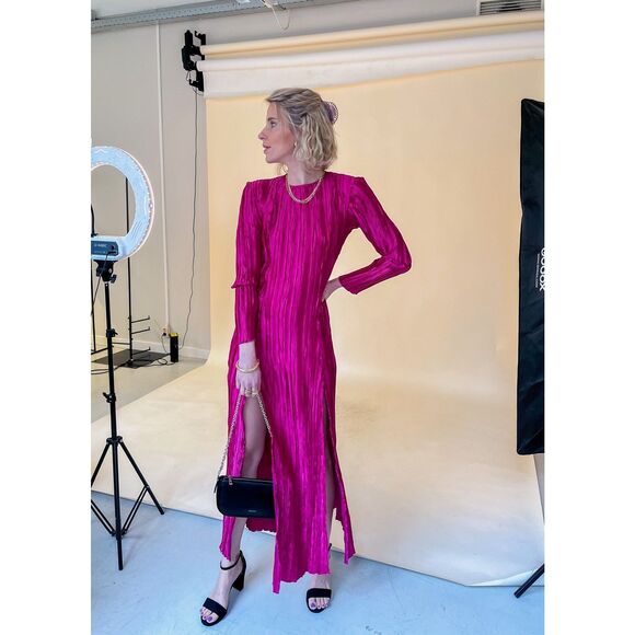 Laagam Arizona Dress Womens Medium Pink Open Back Maxi Textured Party Gown - Picture 6 of 12